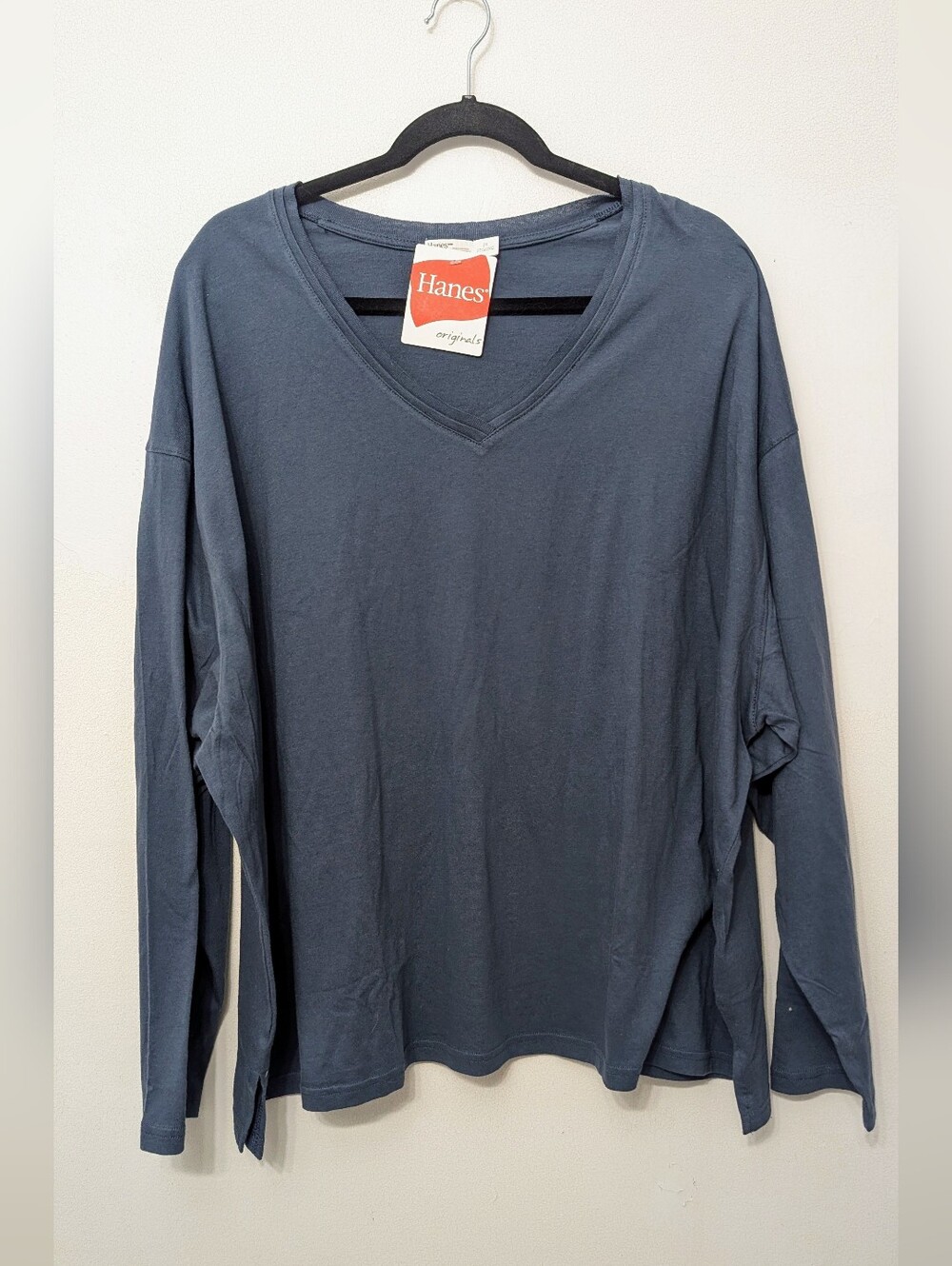 NWT Hanes V-Neck Long Sleeve Tee - Slate Blue 2X